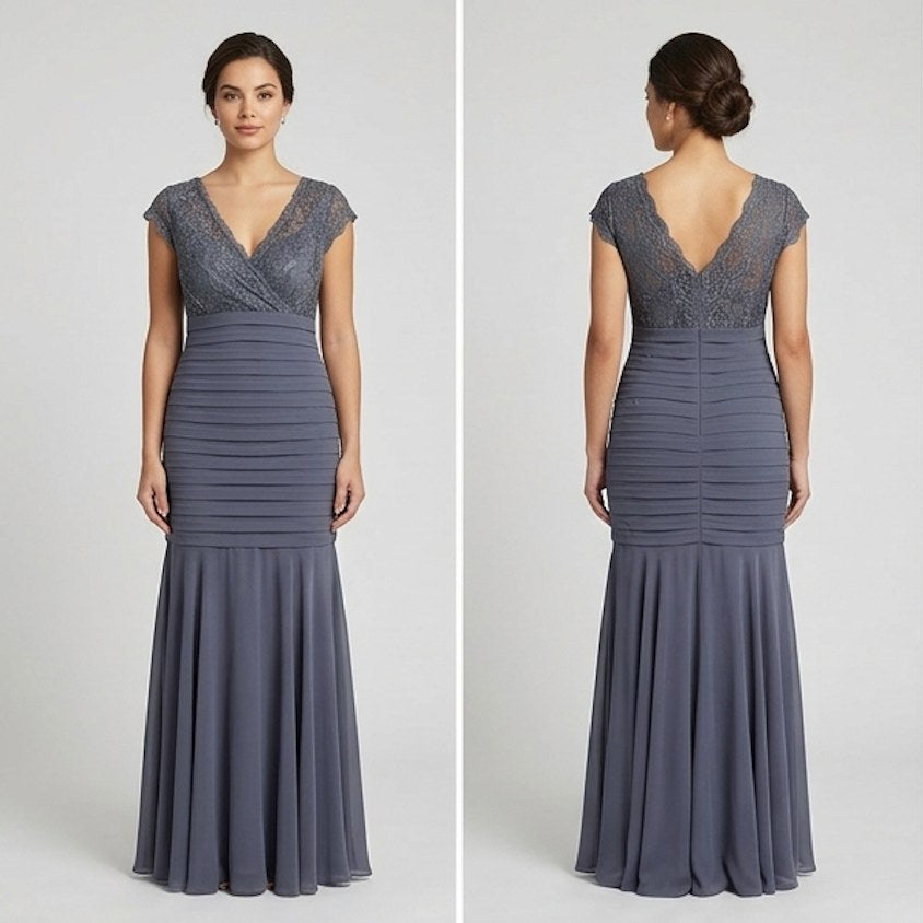 Slate Grey Cap-Sleeve Gown - Alternate View 1 | Afayi Commerce