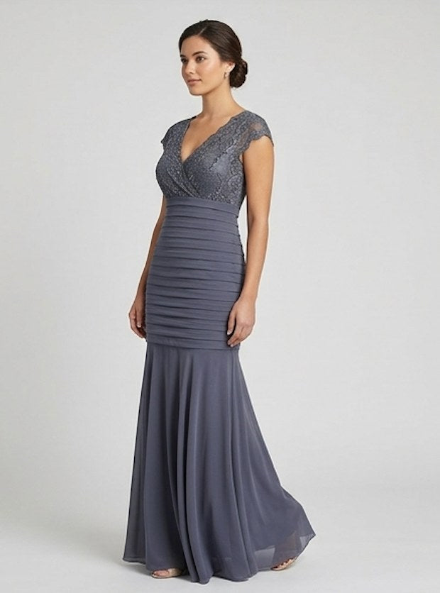 Slate Grey Cap-Sleeve Gown - Alternate View 2 | Afayi Commerce