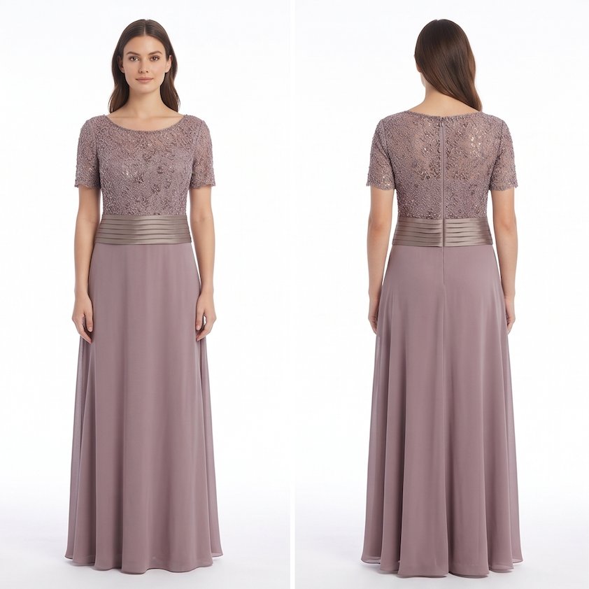 Taupe Lace Short-Sleeve Gown - Alternate View 1 | Afayi Commerce