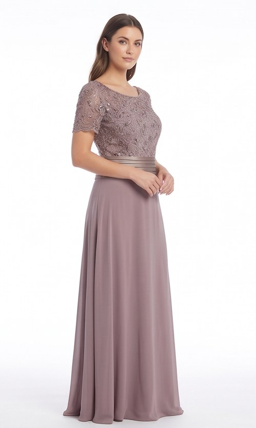 Taupe Lace Short-Sleeve Gown - Alternate View 2 | Afayi Commerce
