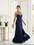 Navy High-Neck Beaded Gown - Front View | Afayi Commerce