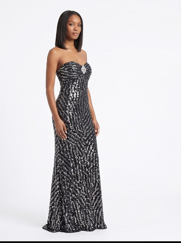 Black Scroll-Sequin Gown - Alternate View 2 | Afayi Commerce