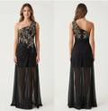 Black & Gold Beaded Slit Gown