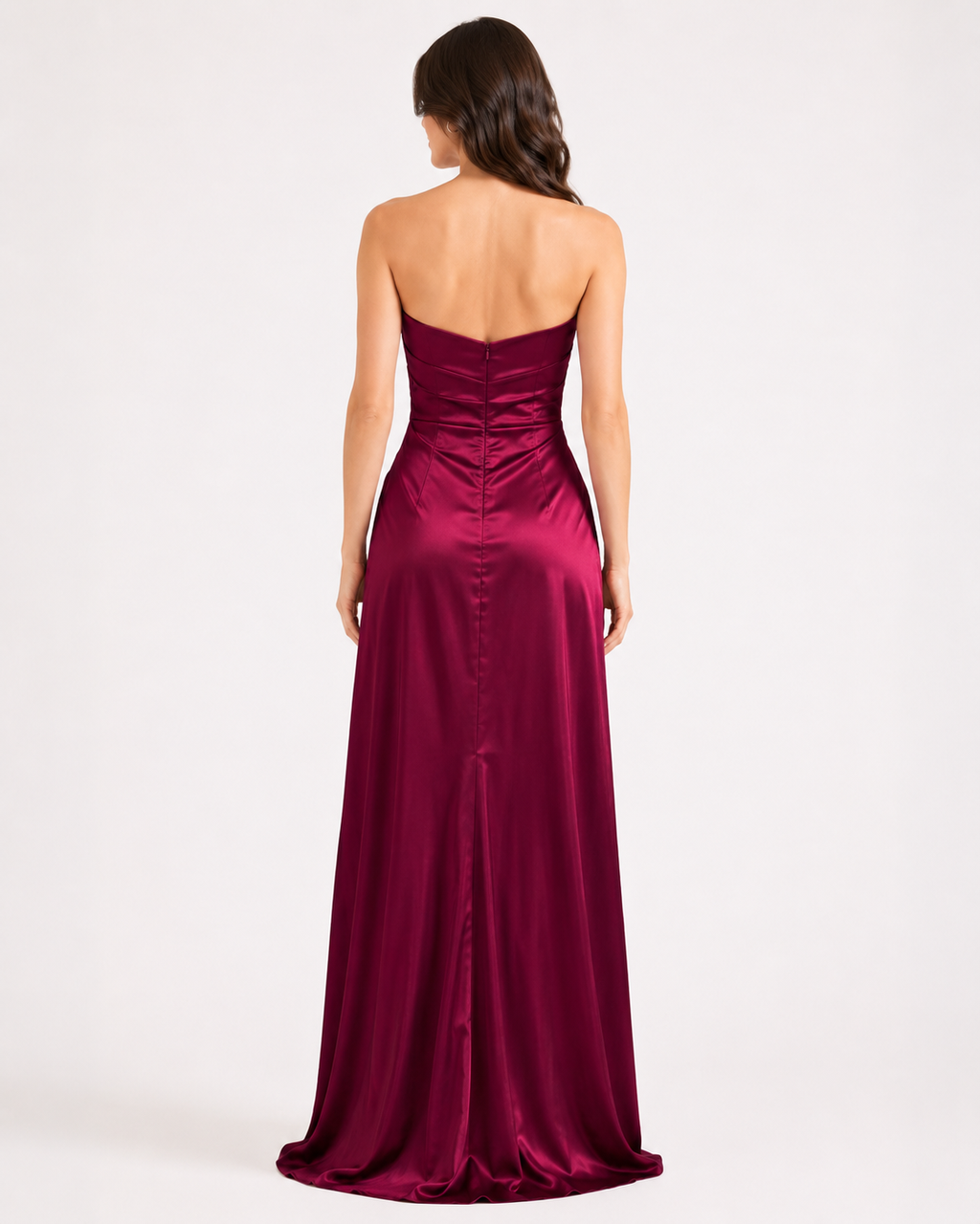 Wine Satin Cowl-Back Slip Column Gown