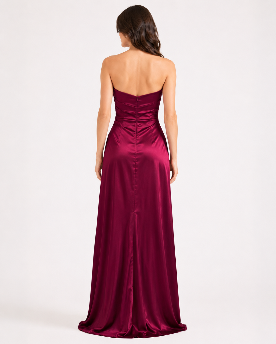Wine Satin Cowl-Back Slip Column Gown
