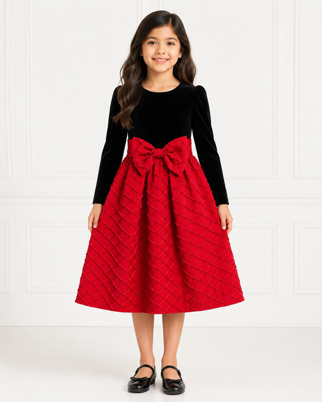 Girls Crimson Quilted Velvet Holiday Dress