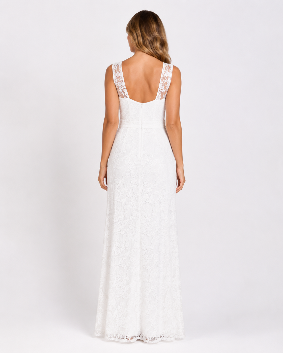 Ivory Floral Lace Column Bridal Gown