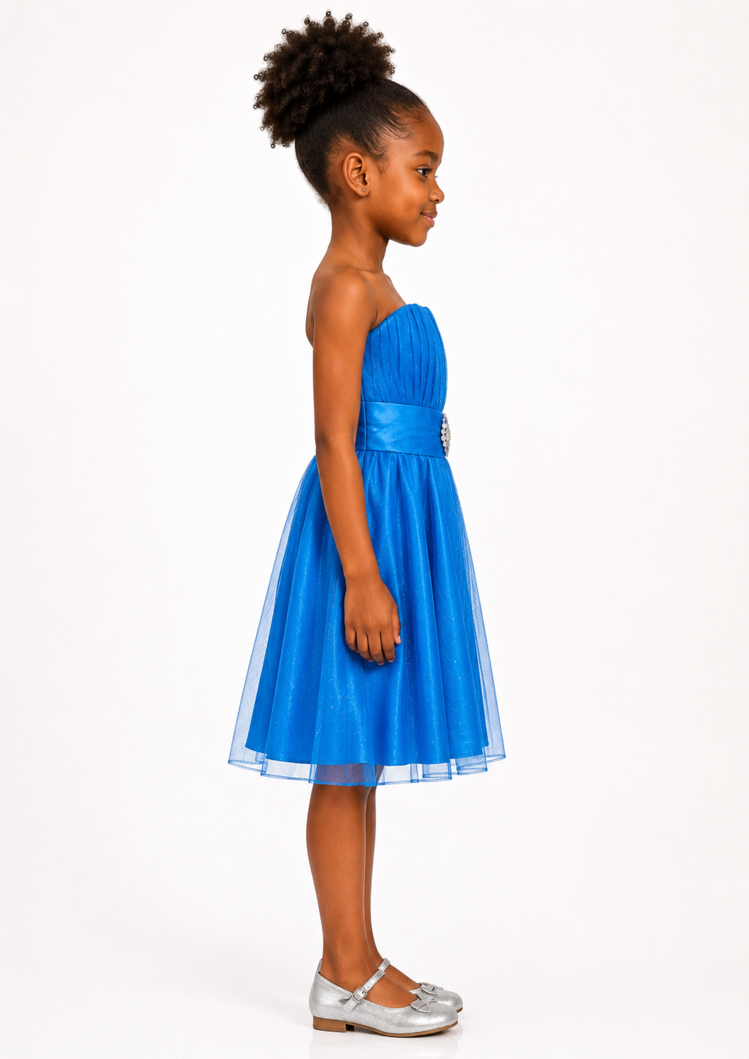 Girls Royal Blue Rhinestone Tulle Party Dress