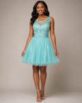 Aqua Glitter Tulle Lace-Bodice Party Dress - Front View | Afayi Commerce