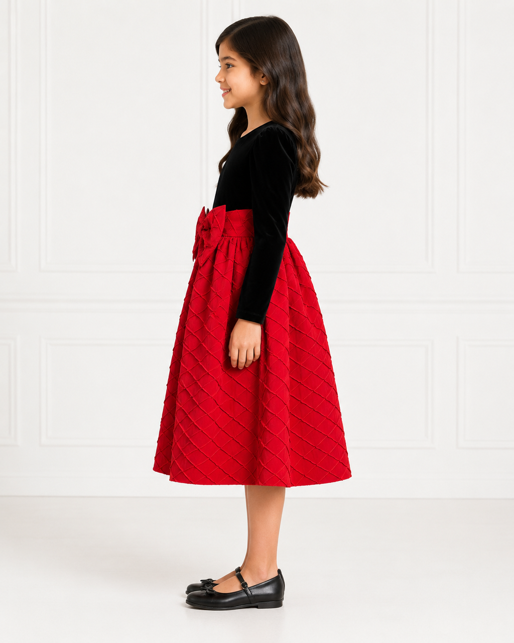 Girls Crimson Quilted Velvet Holiday Dress