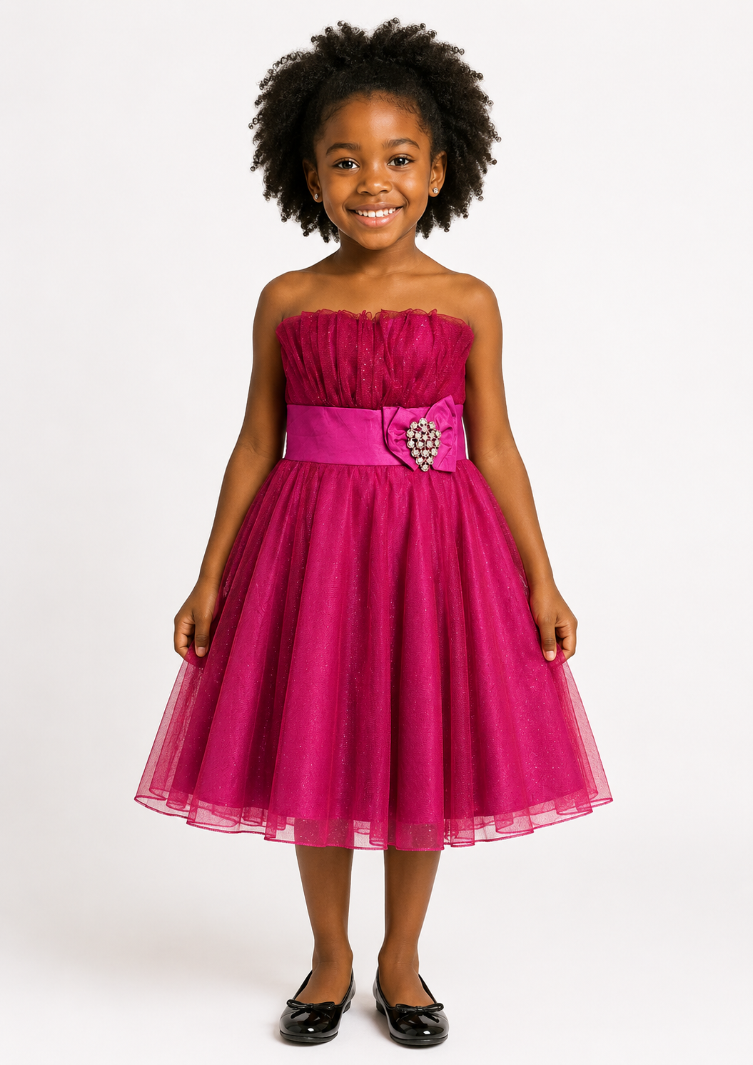 Girls Fuchsia Glitter Tulle Flower Girl Dress
