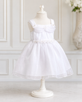 Girls White Organza Rosette-Waist Flower Girl Dress - Front View | Afayi Commerce