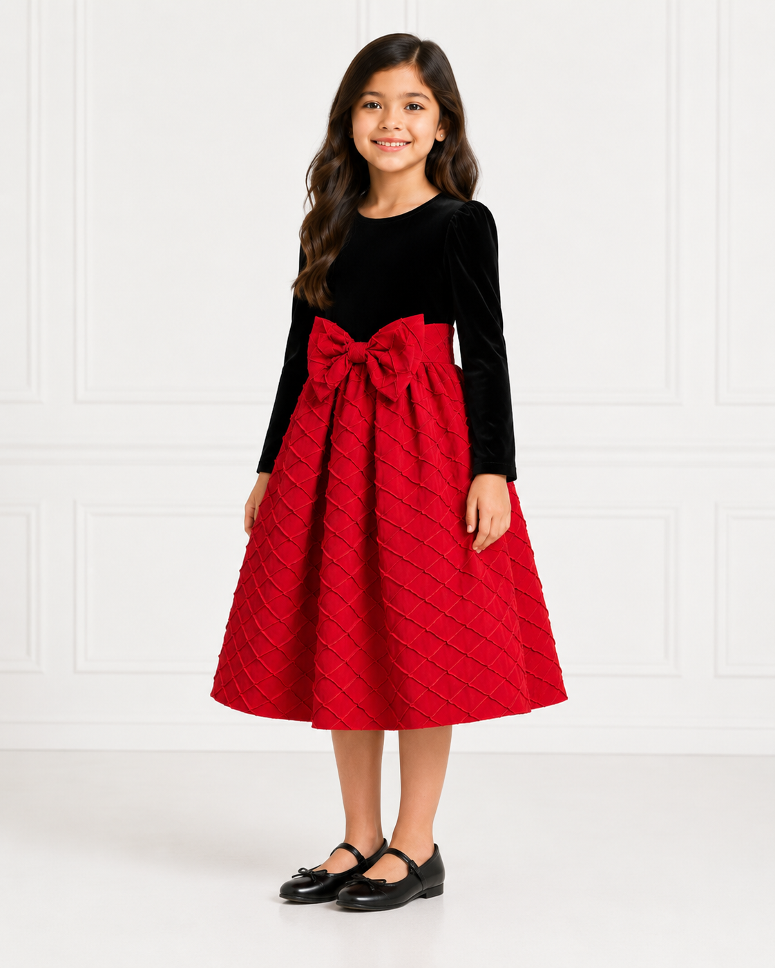 Girls Crimson Quilted Velvet Holiday Dress