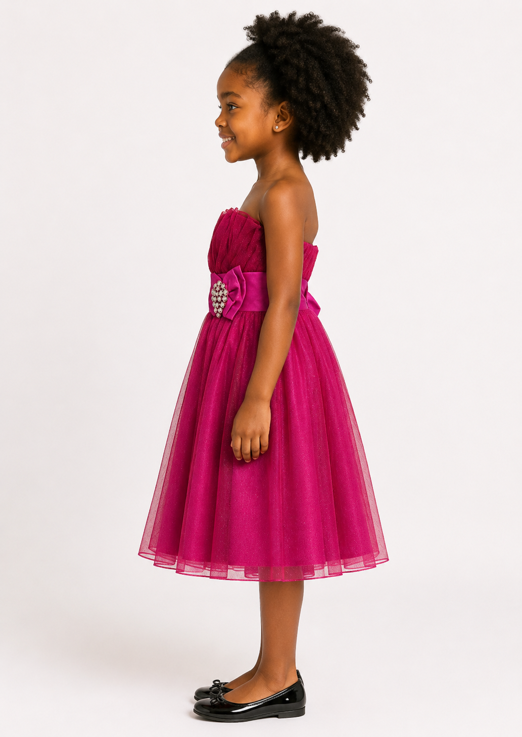 Girls Fuchsia Glitter Tulle Flower Girl Dress