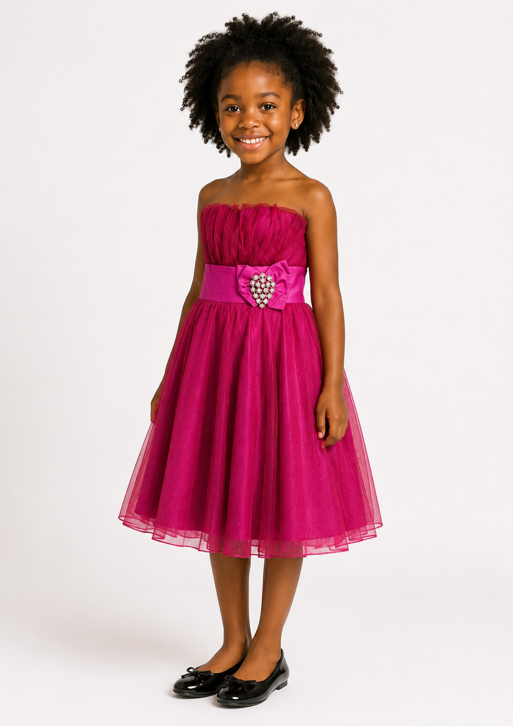 Girls Fuchsia Glitter Tulle Flower Girl Dress