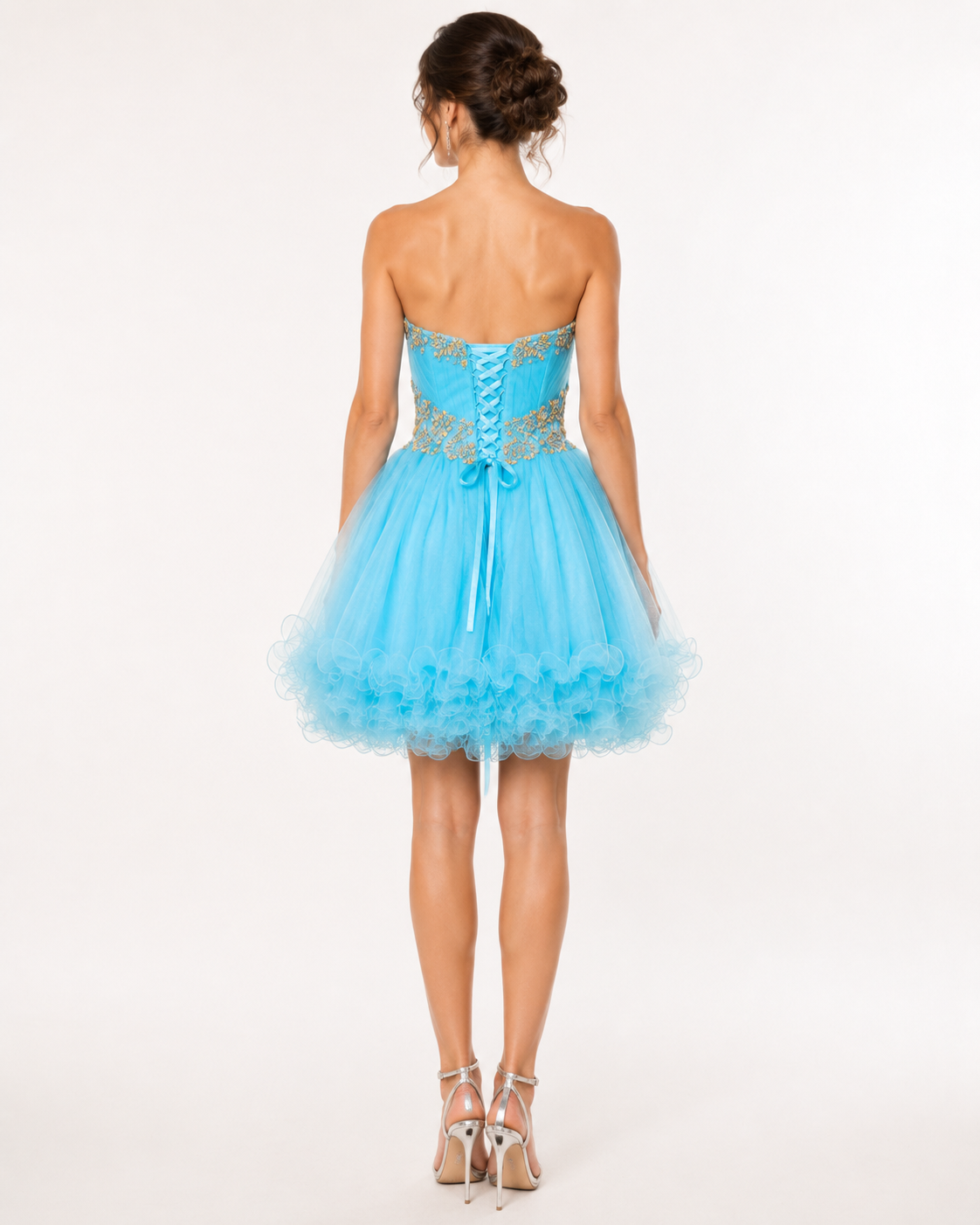 Aqua Gold Crystal Sweetheart Party Dress