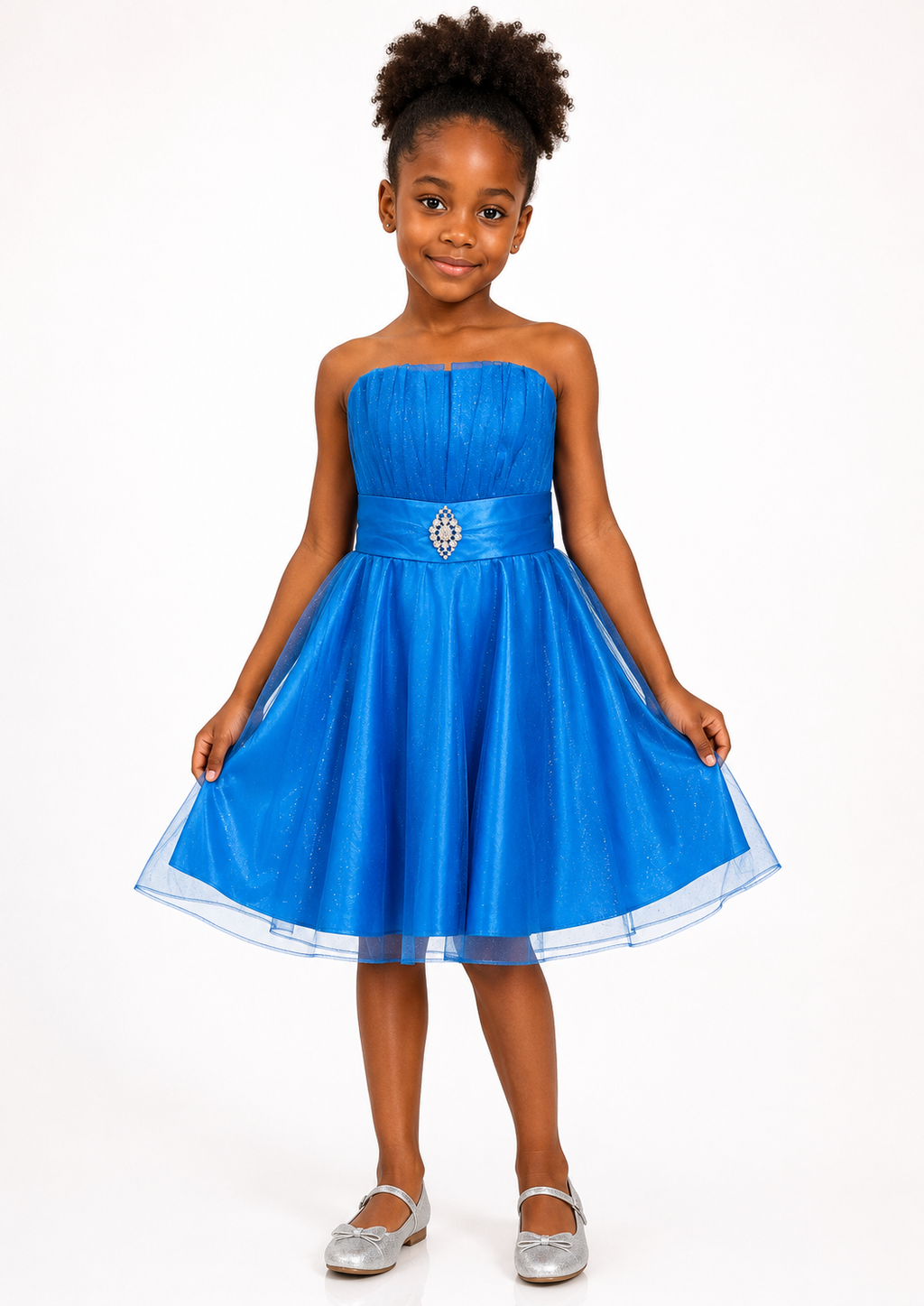 Girls Royal Blue Rhinestone Tulle Party Dress