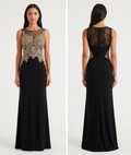 Black Gold-Lace Bodice Gown