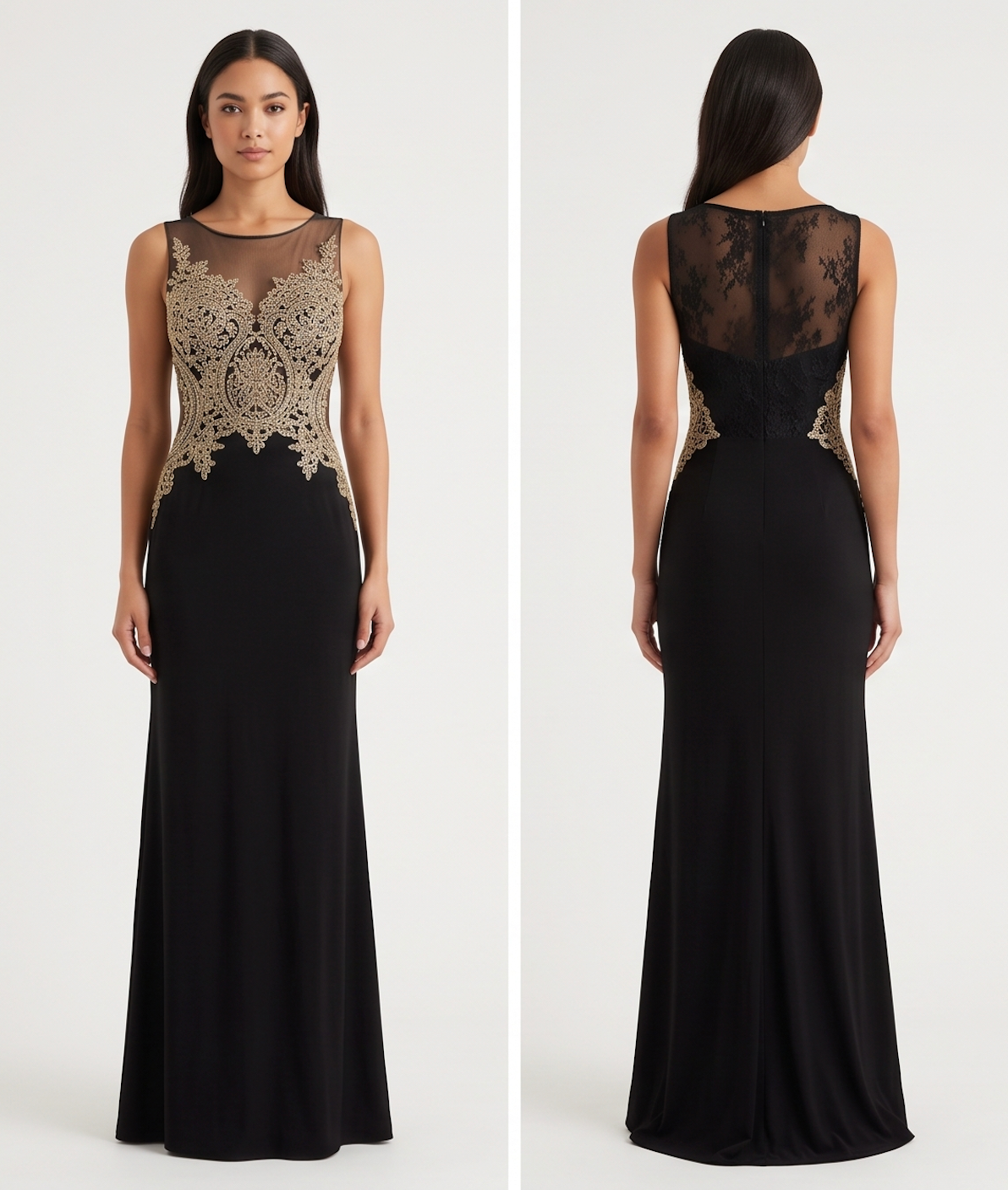 Black Gold-Lace Bodice Gown