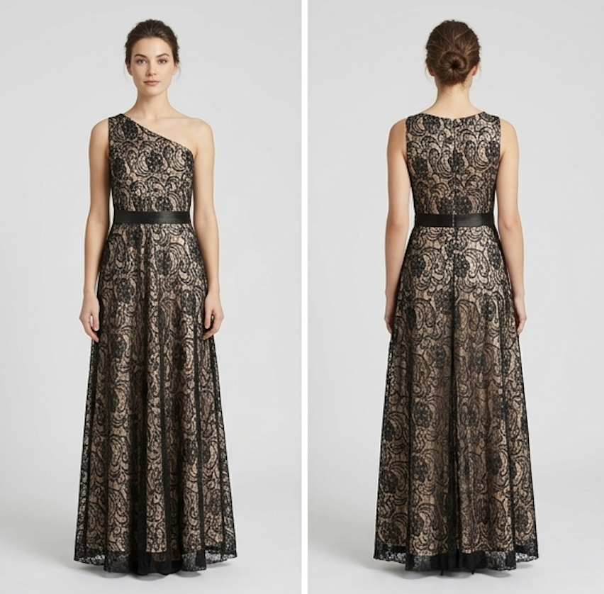 Black & Gold Lace A-Line Gown