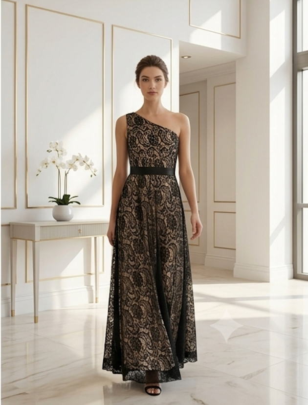 Black & Gold Lace A-Line Gown