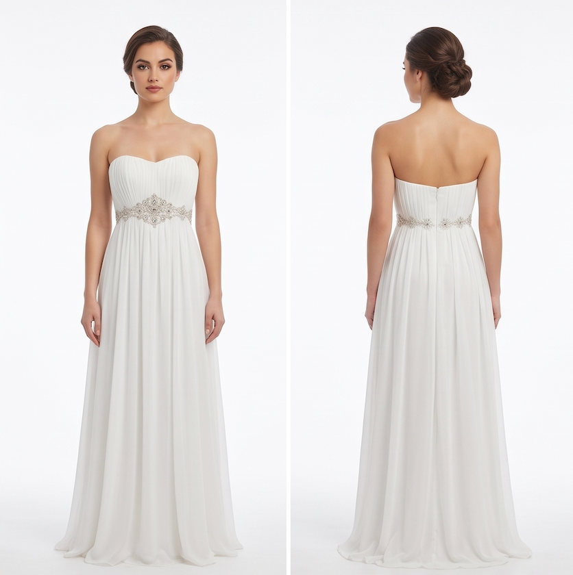 Ivory Chiffon Beaded-Waist Gown