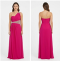 Fuchsia One-Shoulder Beaded Gown