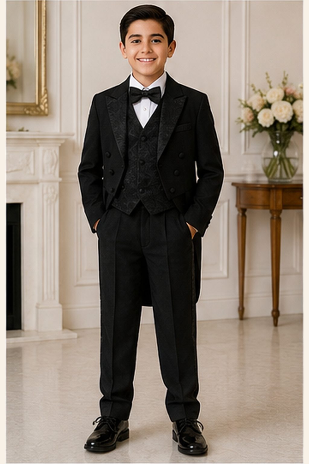 Boy's Black Tailcoat Tuxedo Set with Bow Tie - image 7