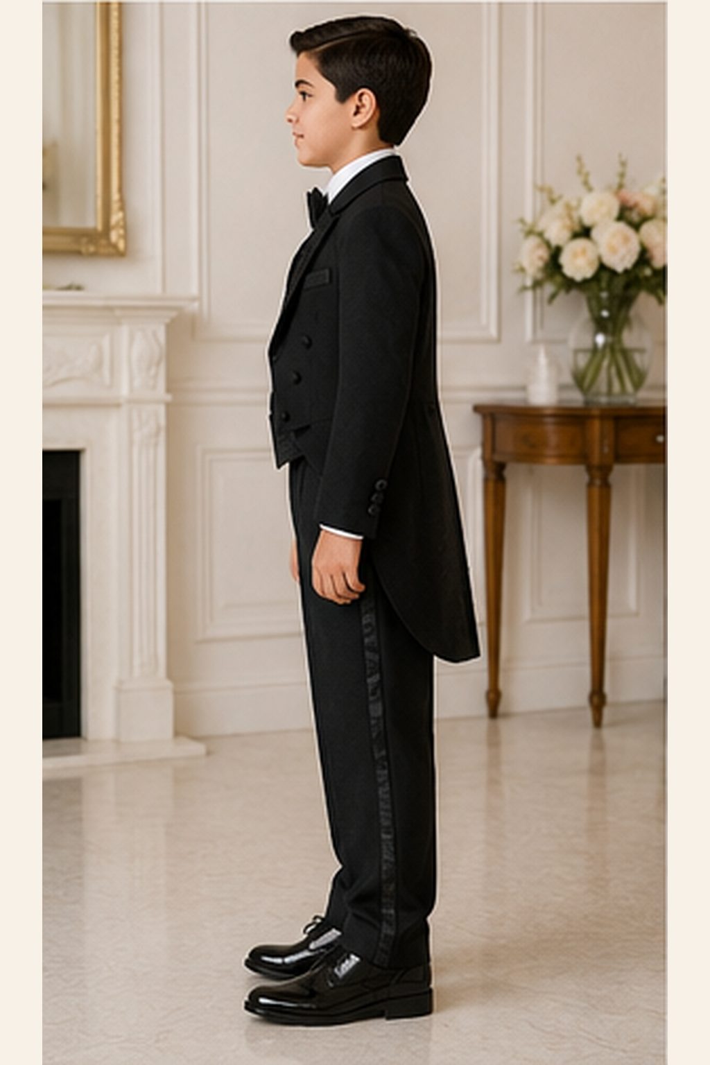 Boy's Black Tailcoat Tuxedo Set with Bow Tie - image 9
