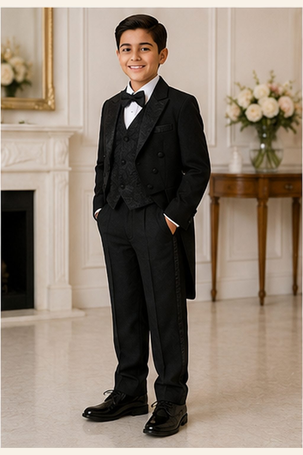 Boy's Black Tailcoat Tuxedo Set with Bow Tie - image 10