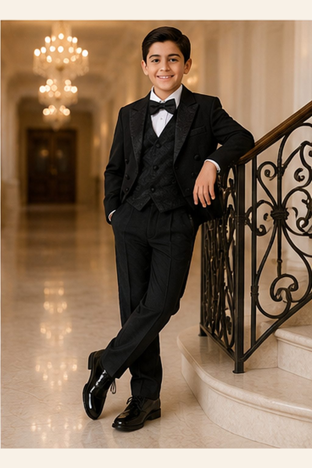 Boy's Black Tailcoat Tuxedo Set with Bow Tie - image 11