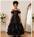 Girls Black Satin Off-Shoulder Ball Gown - image 1
