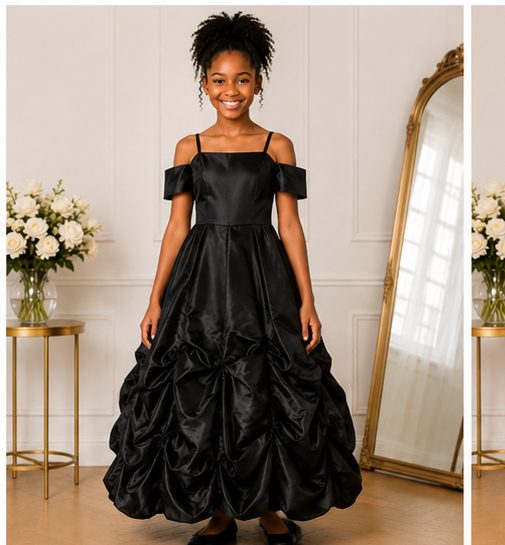 Girls Black Satin Off-Shoulder Ball Gown - image 1