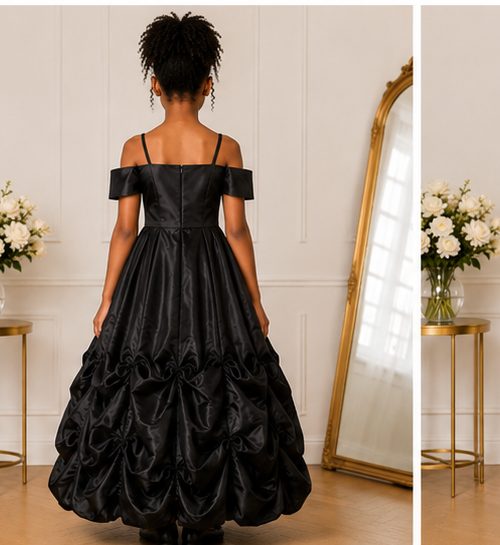 Girls Black Satin Off-Shoulder Ball Gown - image 2