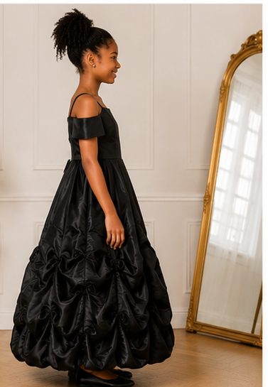Girls Black Satin Off-Shoulder Ball Gown - image 3