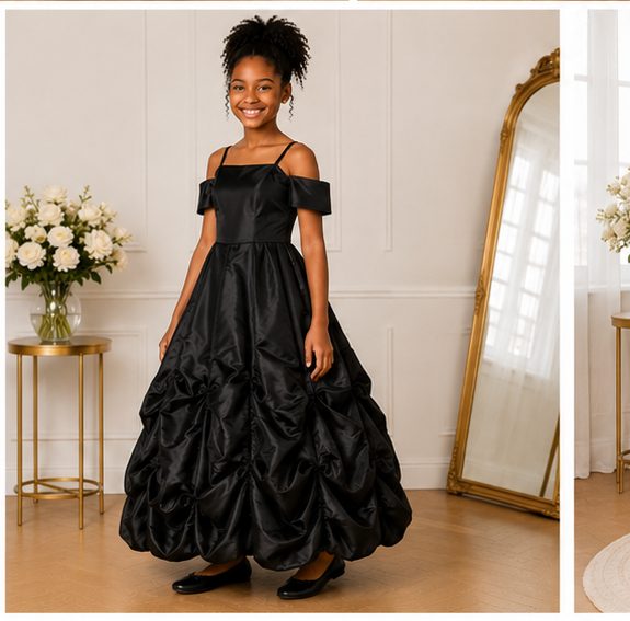 Girls Black Satin Off-Shoulder Ball Gown - image 4