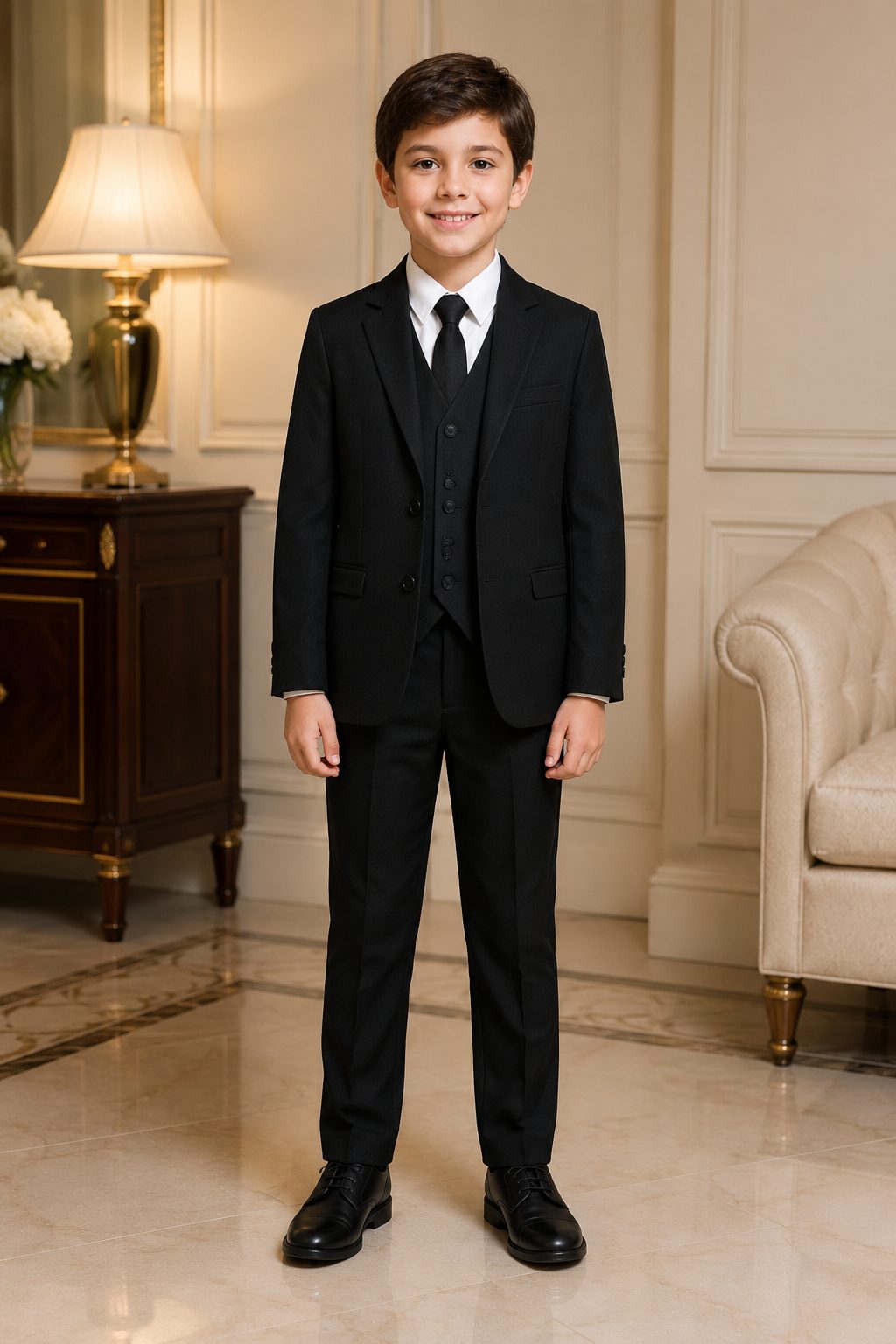 Boy's Classic Black 3-Piece Suit with Necktie - image 2
