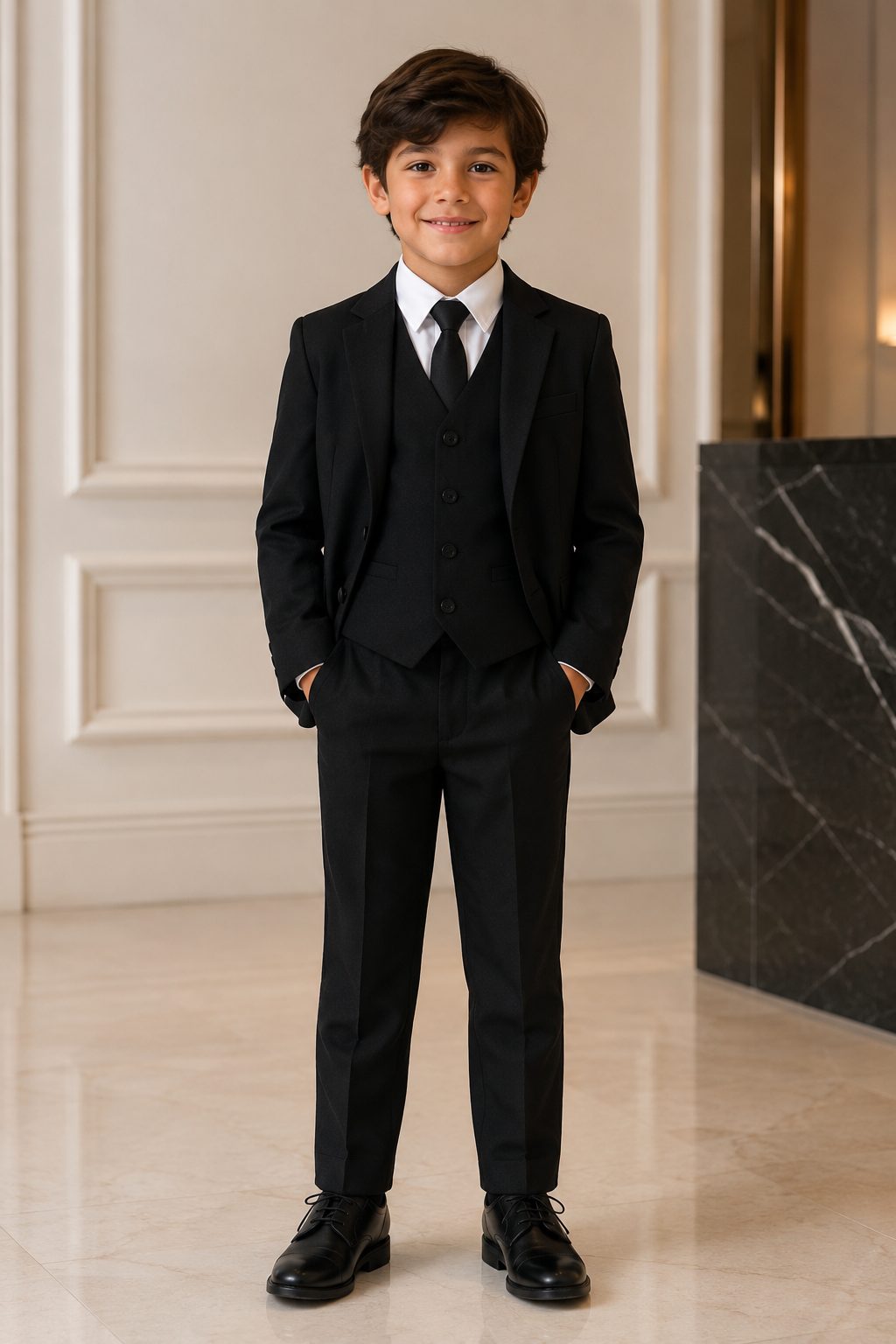Boy's Classic Black 3-Piece Suit with Necktie - image 3