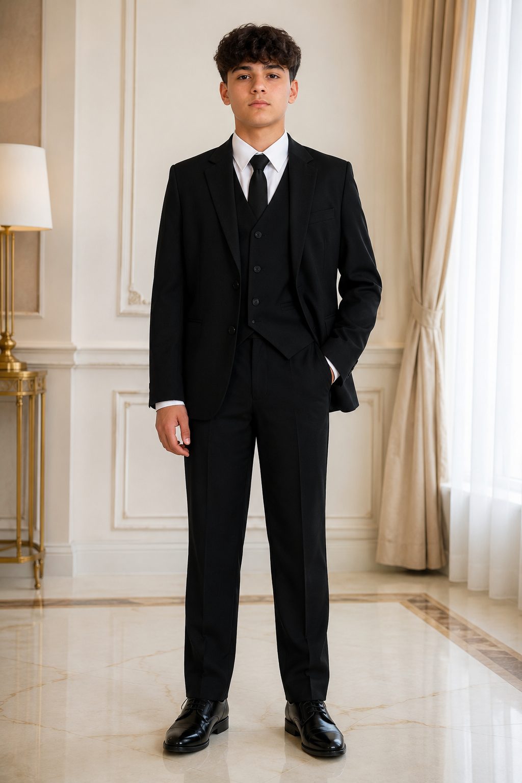 Boy's Classic Black 3-Piece Suit with Necktie - image 5