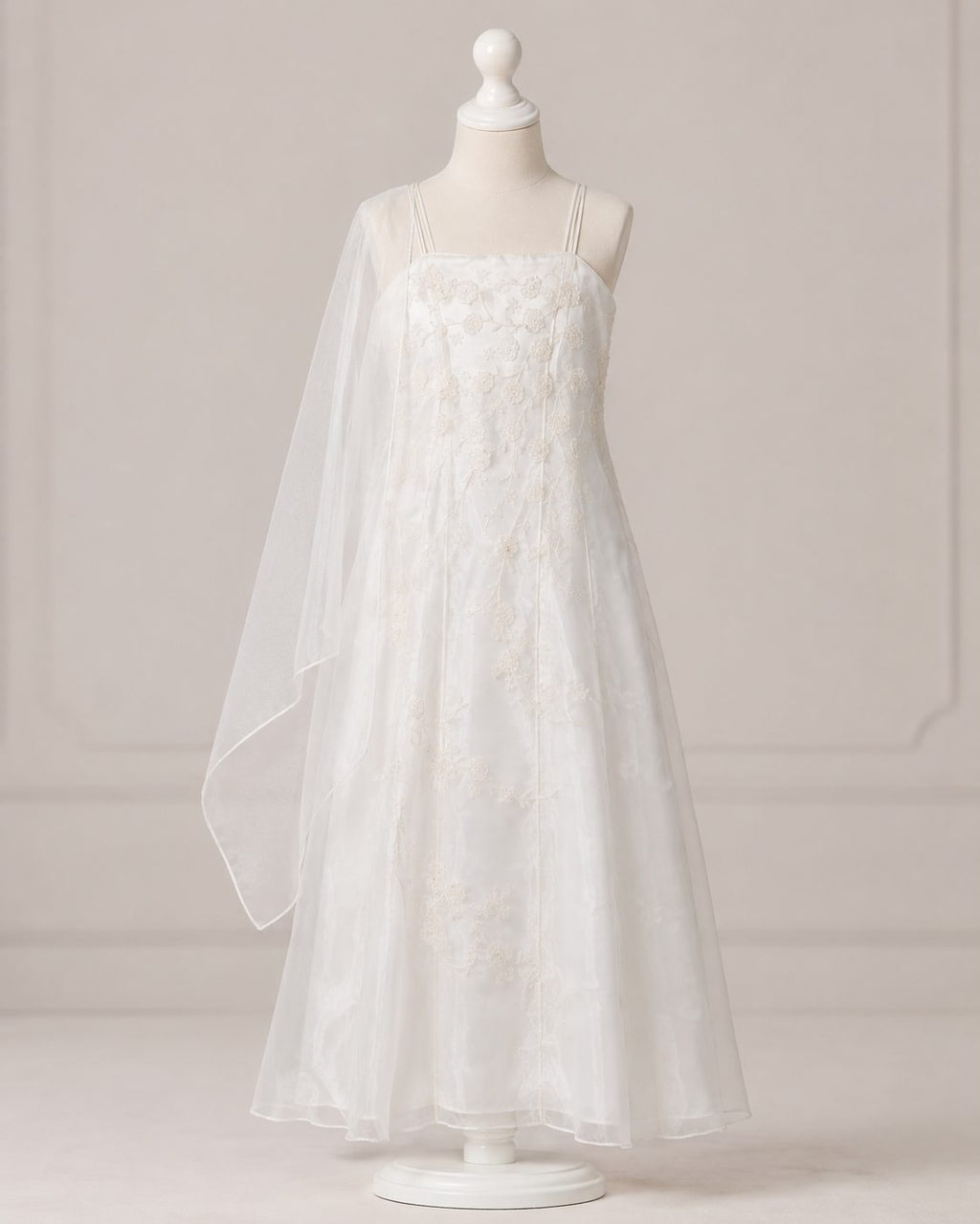 White Organza Cape-Veil Flower Girl Dress - image 1