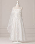 White Organza Cape-Veil Flower Girl Dress - image 1