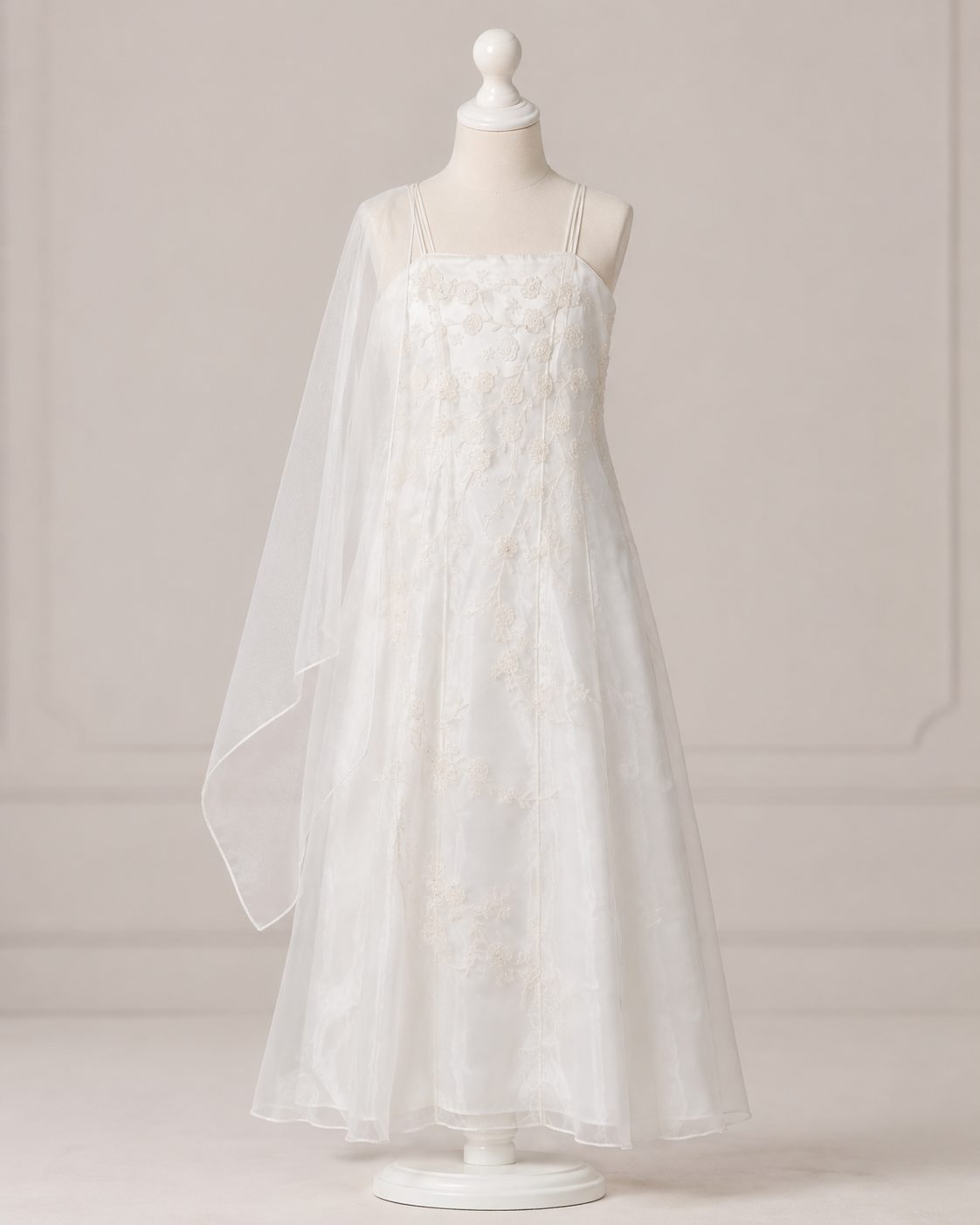 White Organza Cape-Veil Flower Girl Dress - image 1