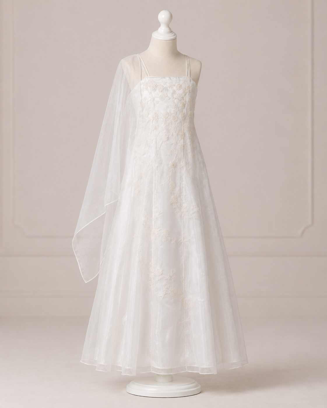 White Organza Cape-Veil Flower Girl Dress - image 2