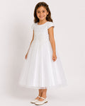 White Lace Cap-Sleeve Flower Girl Dress - image 1