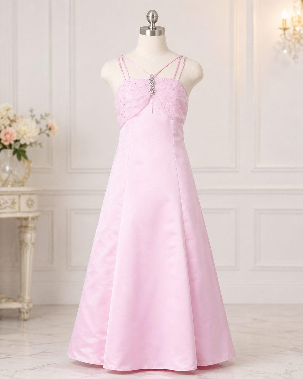 Pink Satin Twist-Bodice Flower Girl Dress - image 1