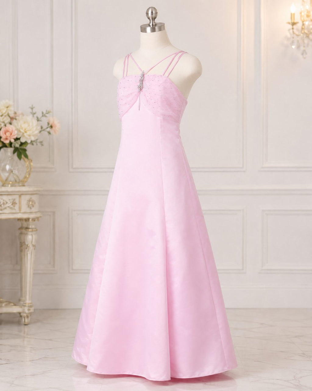 Pink Satin Twist-Bodice Flower Girl Dress - image 2