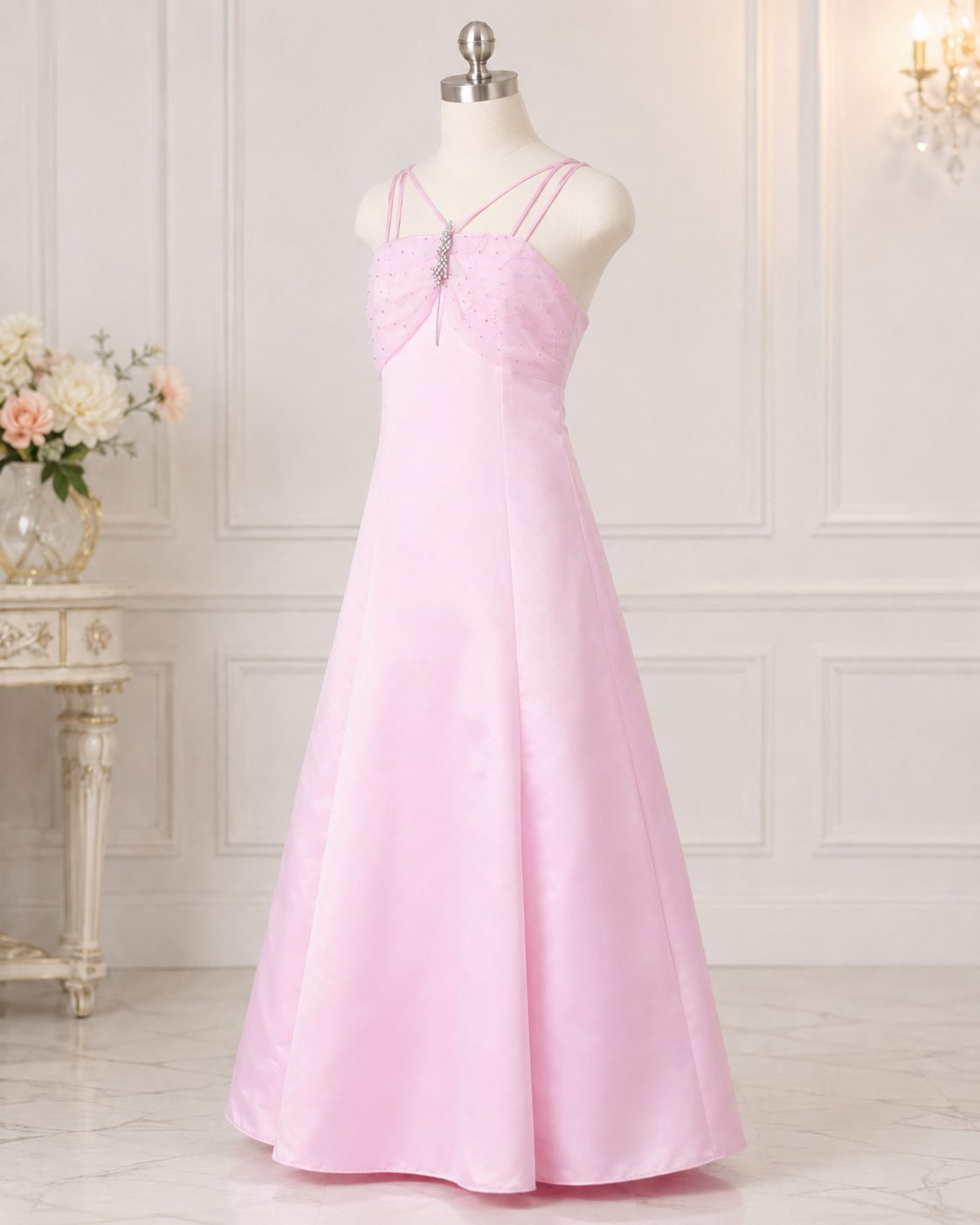 Pink Satin Twist-Bodice Flower Girl Dress - image 2