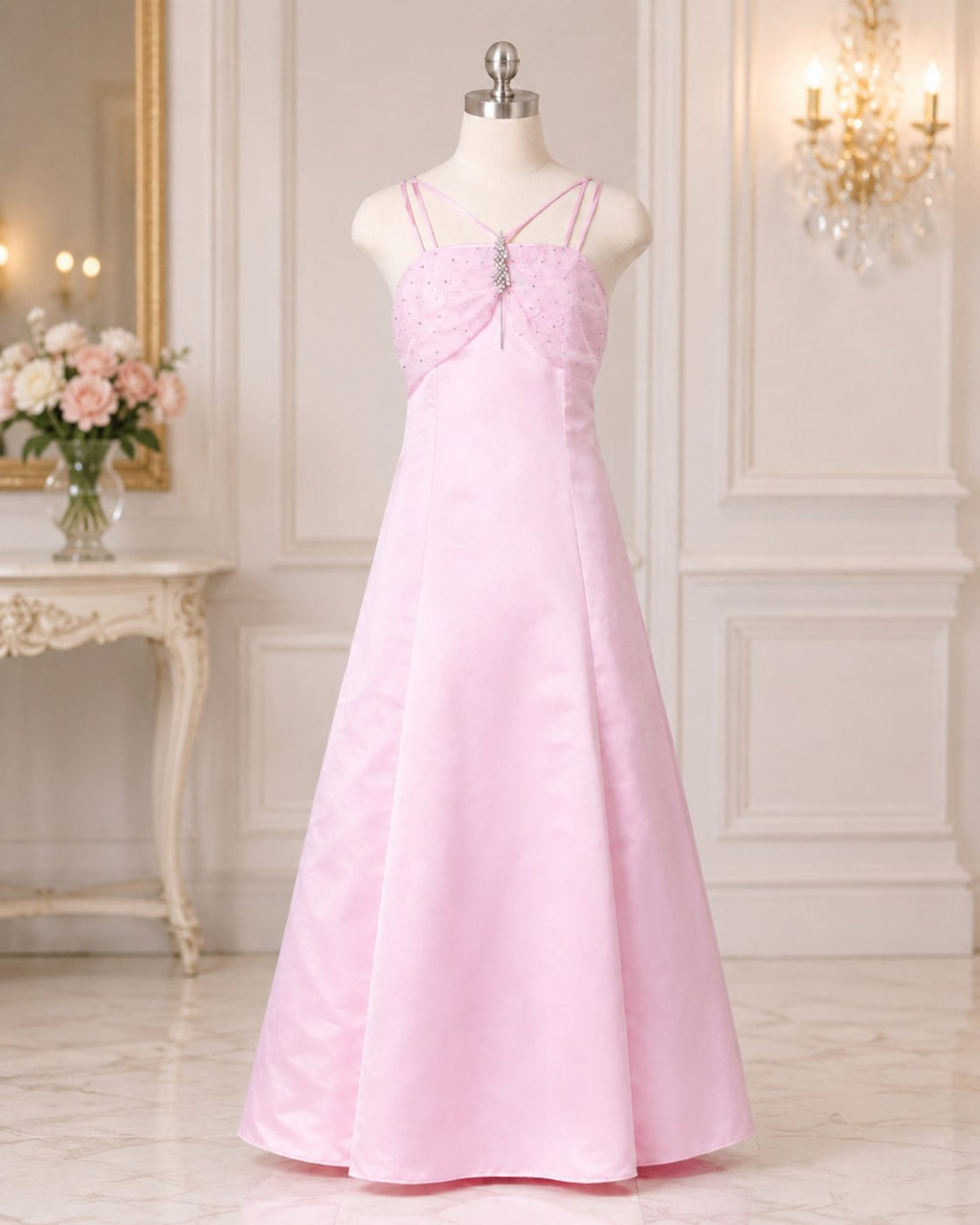 Pink Satin Twist-Bodice Flower Girl Dress - image 3