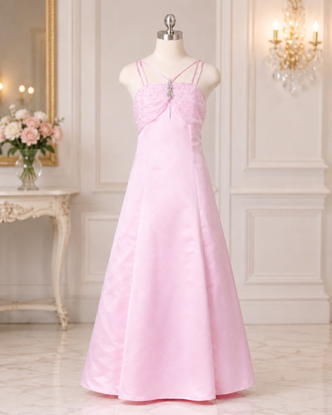 Pink Satin Twist-Bodice Flower Girl Dress - image 3