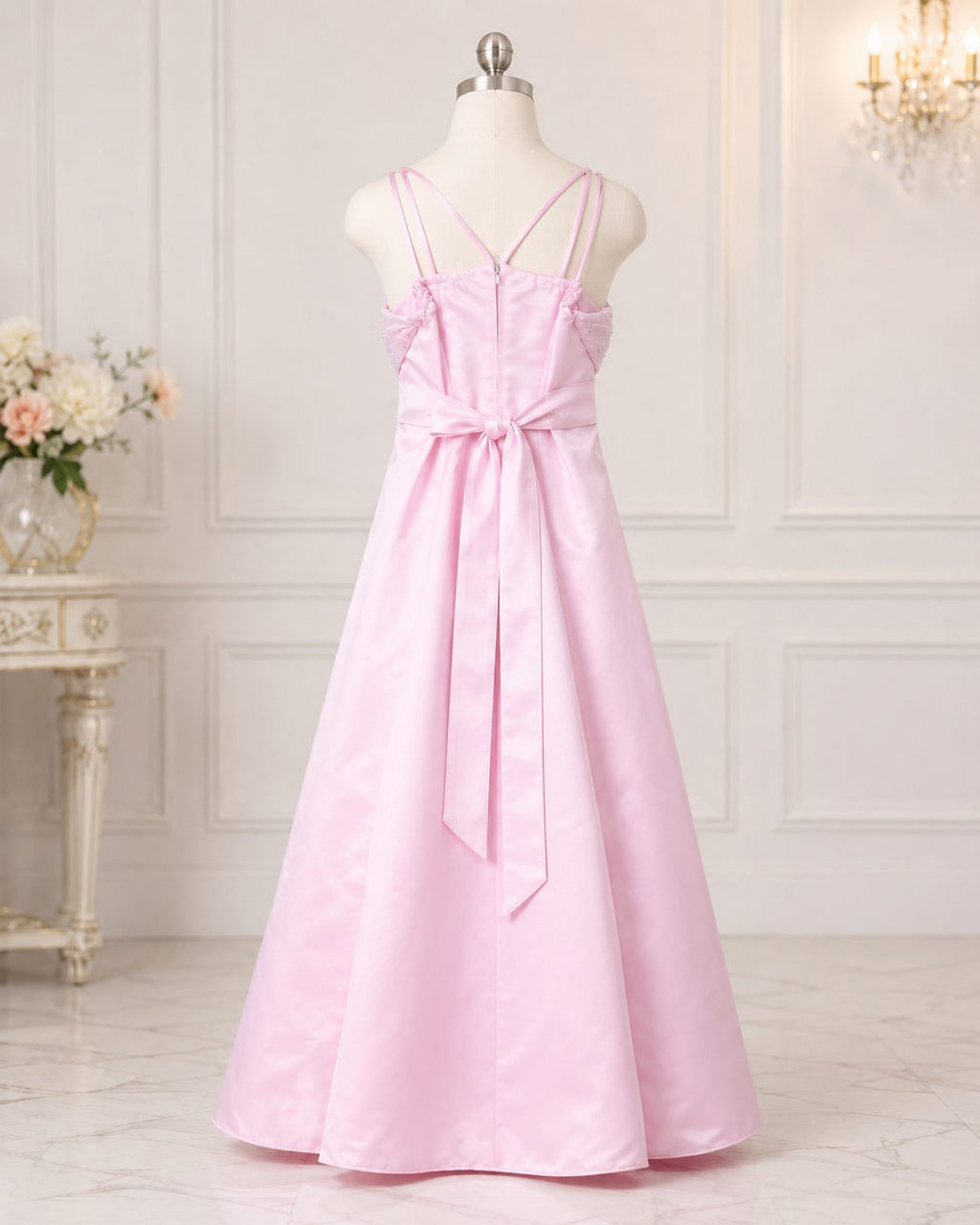 Pink Satin Twist-Bodice Flower Girl Dress - image 4